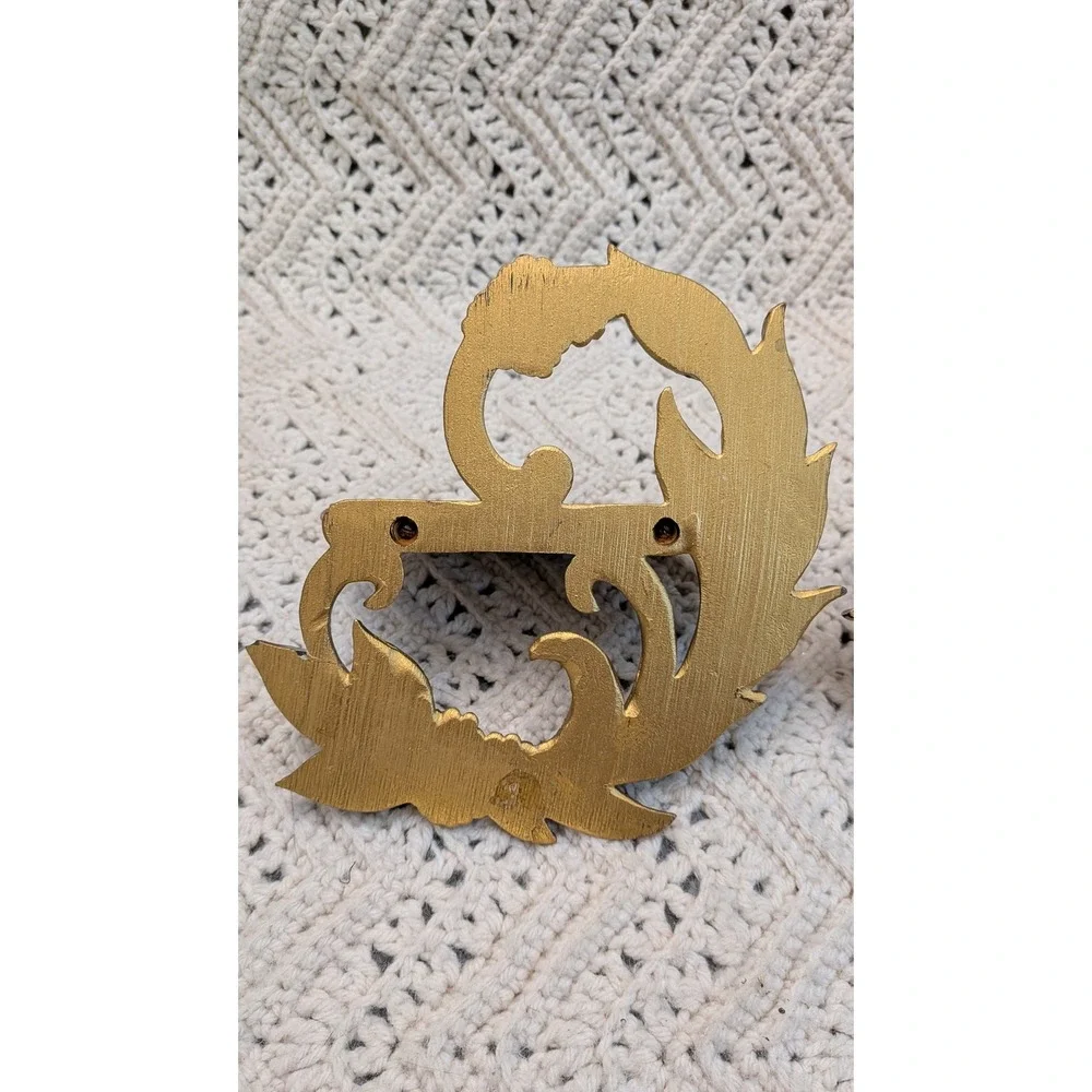 Vintage Gold Botanical Wall Corbel Shelves Pair Hollywood Regency Floral Leaf 7